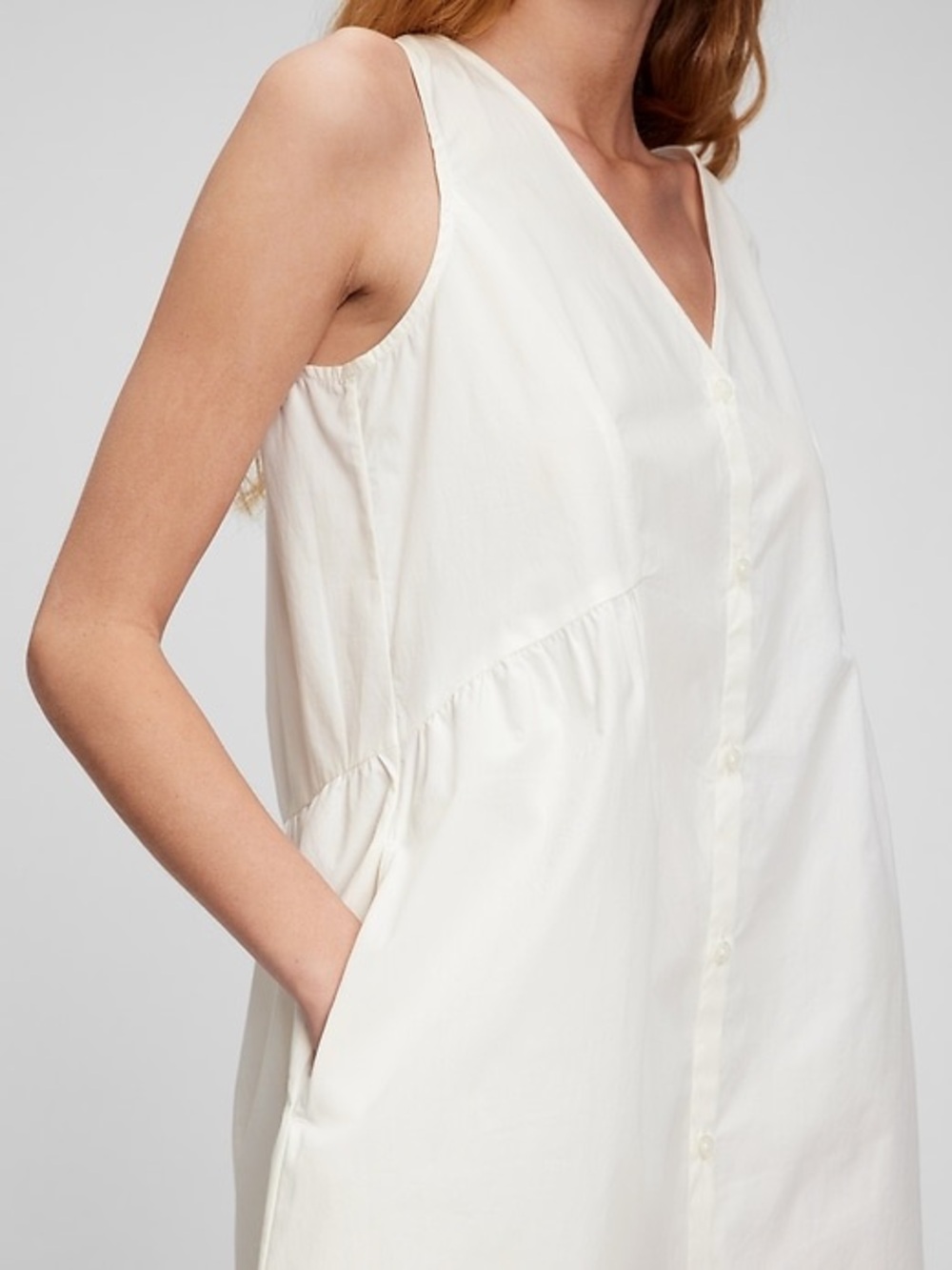GAP White Sleeveless V-Neck Button-Front Dress